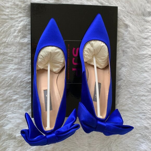 NIB SJP by Sarah Jessica Parker Lucille Bow Satin Pumps Blue EU 39.5 US 9 100mm - Picture 12 of 16